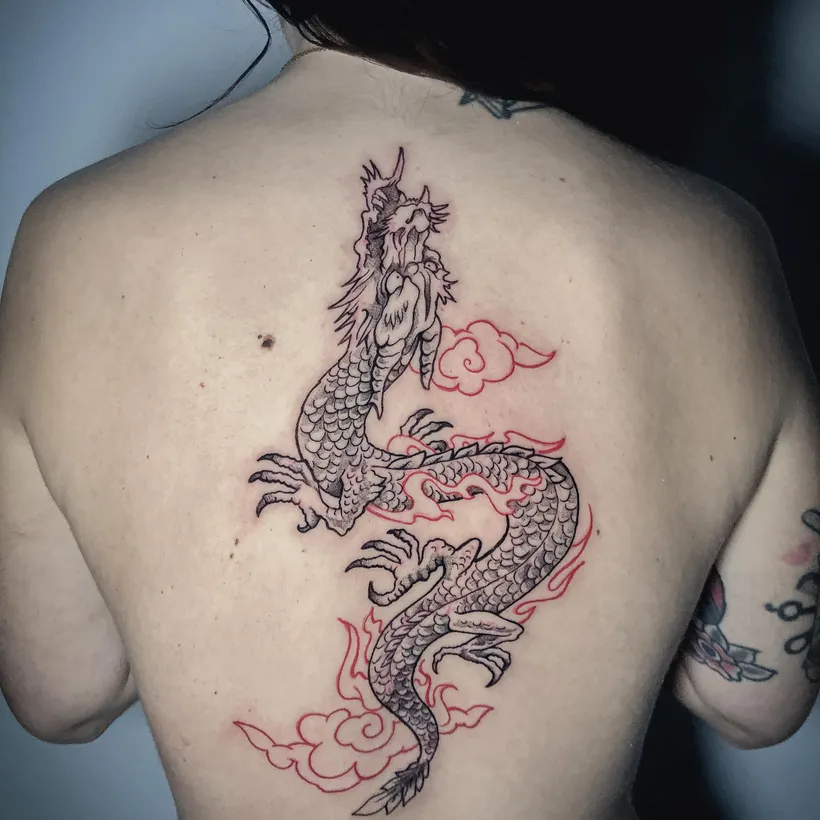 Tatuaje en la espalda hecho en ESAP Madrid