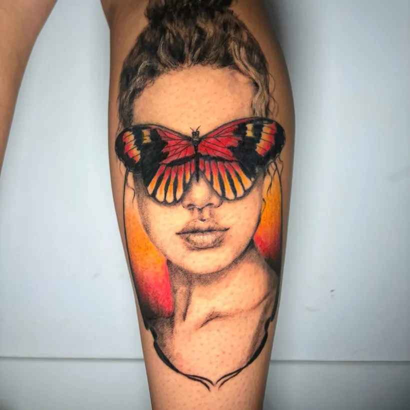 Tatuaje de un querubín en la pierna, ESAP Madrid Tatuaje de un querubín en la pierna, ESAP Madrid