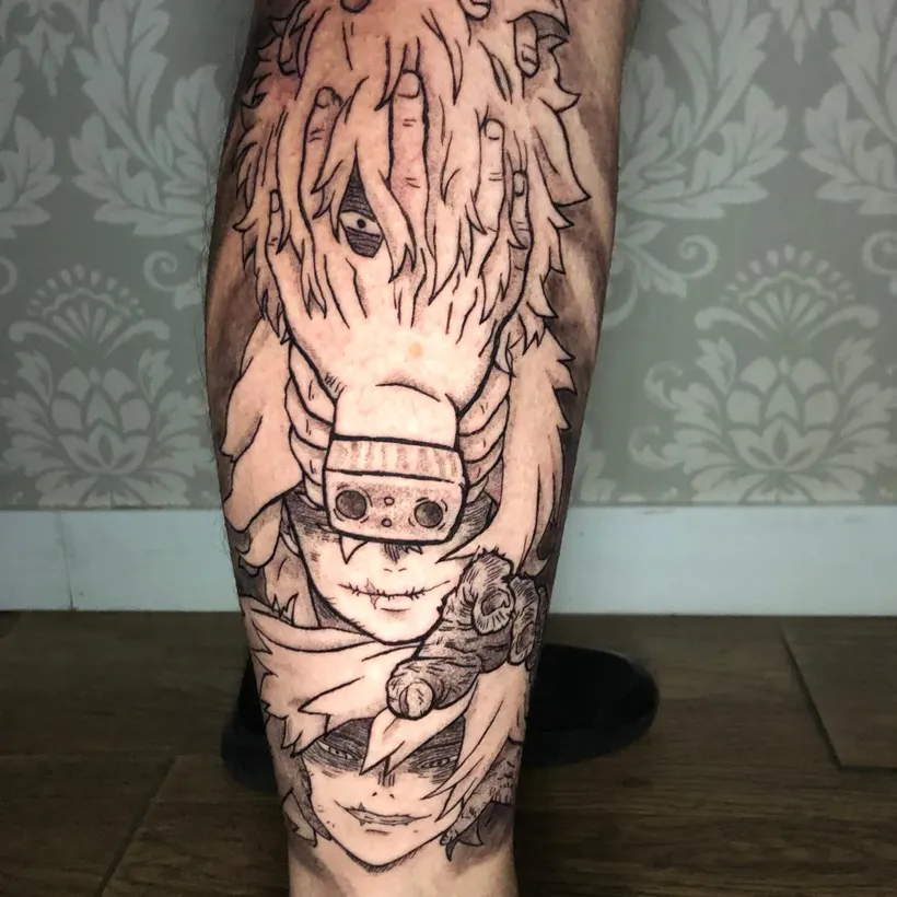 Tatuaje anime de Shigaraki de My Hero Academia en el gemelo, hecho en ESAP Madrid Tatuaje anime de Shigaraki de My Hero Academia en el gemelo, hecho en ESAP Madrid